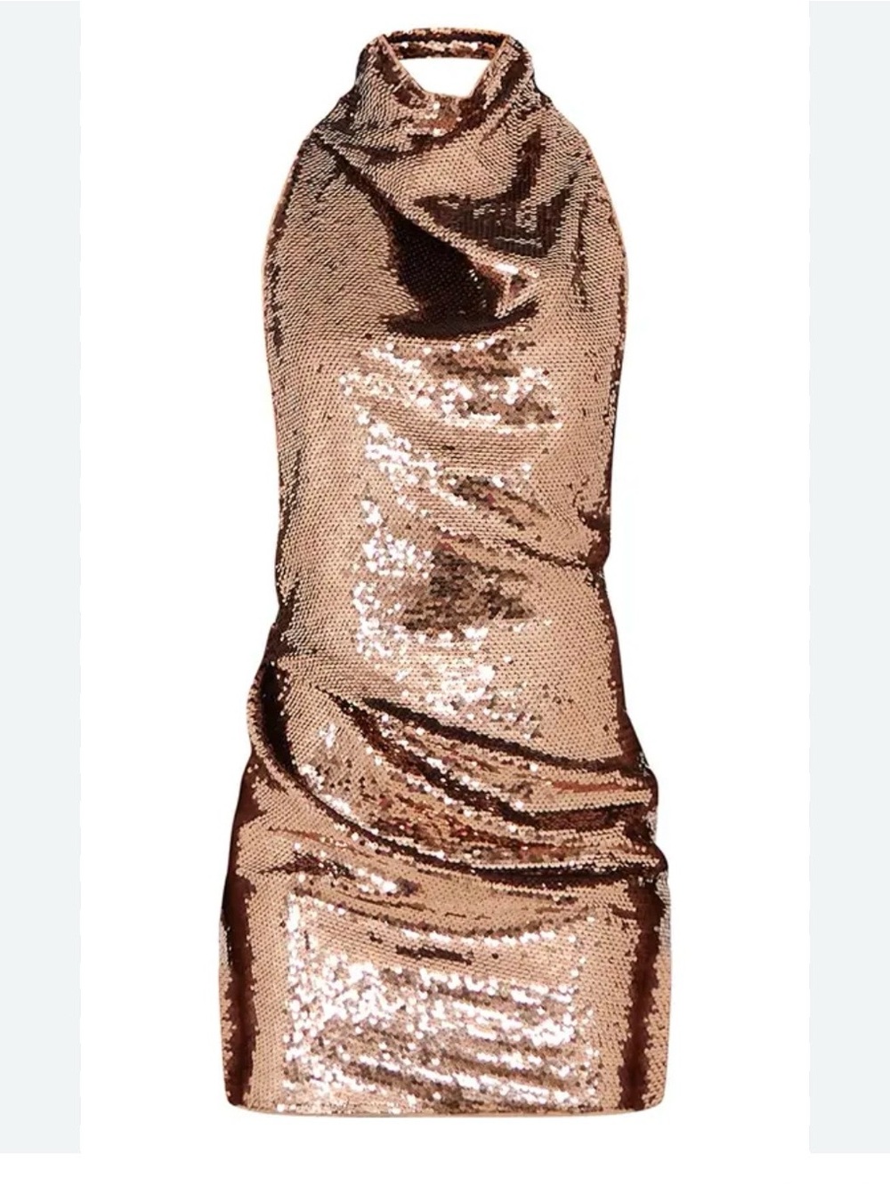 PrettyLittleThing Rose Gold Sequin Halter Mini Dress